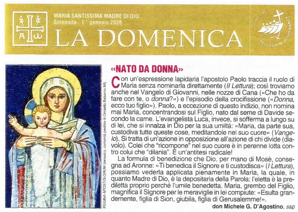 Commento al Vangelo dal foglietto "La Domenica" del 1 Gennaio 2026